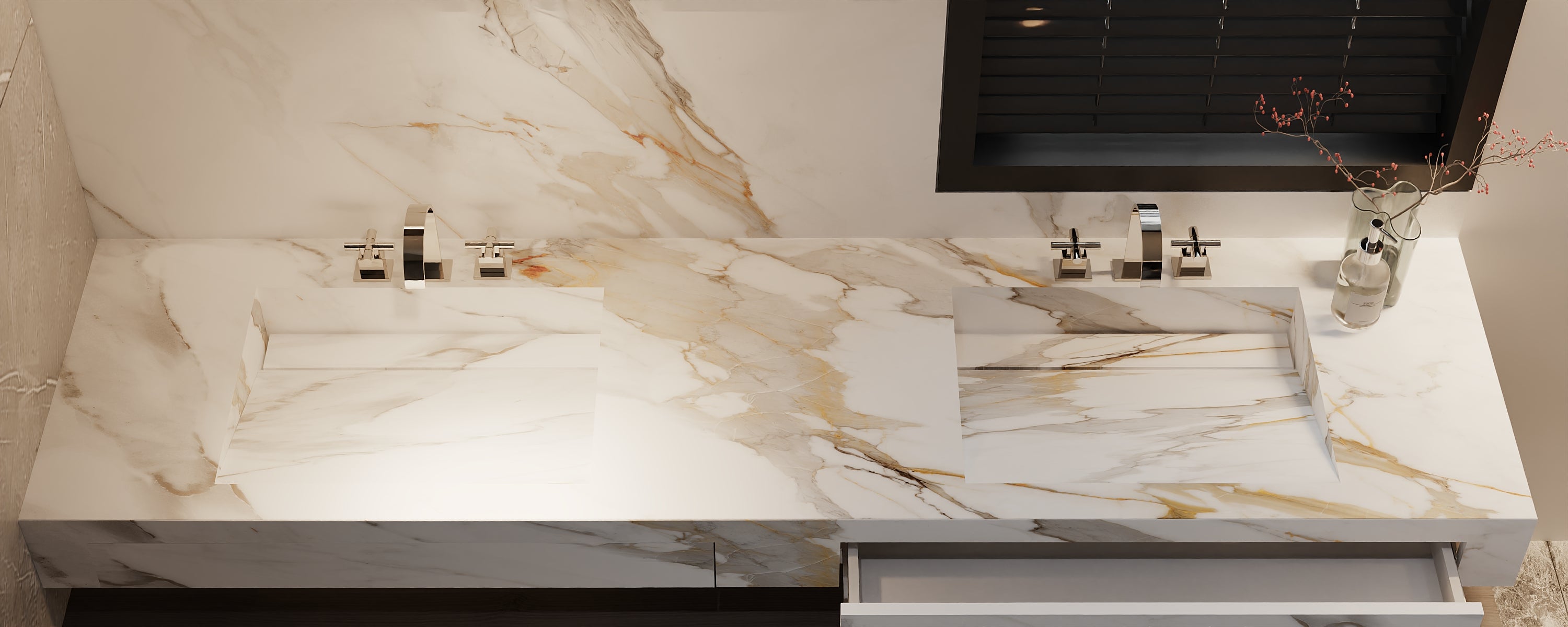 Houston Collection: 84" Double Floating Vanity Top with Integrated Sink - Lavvabo