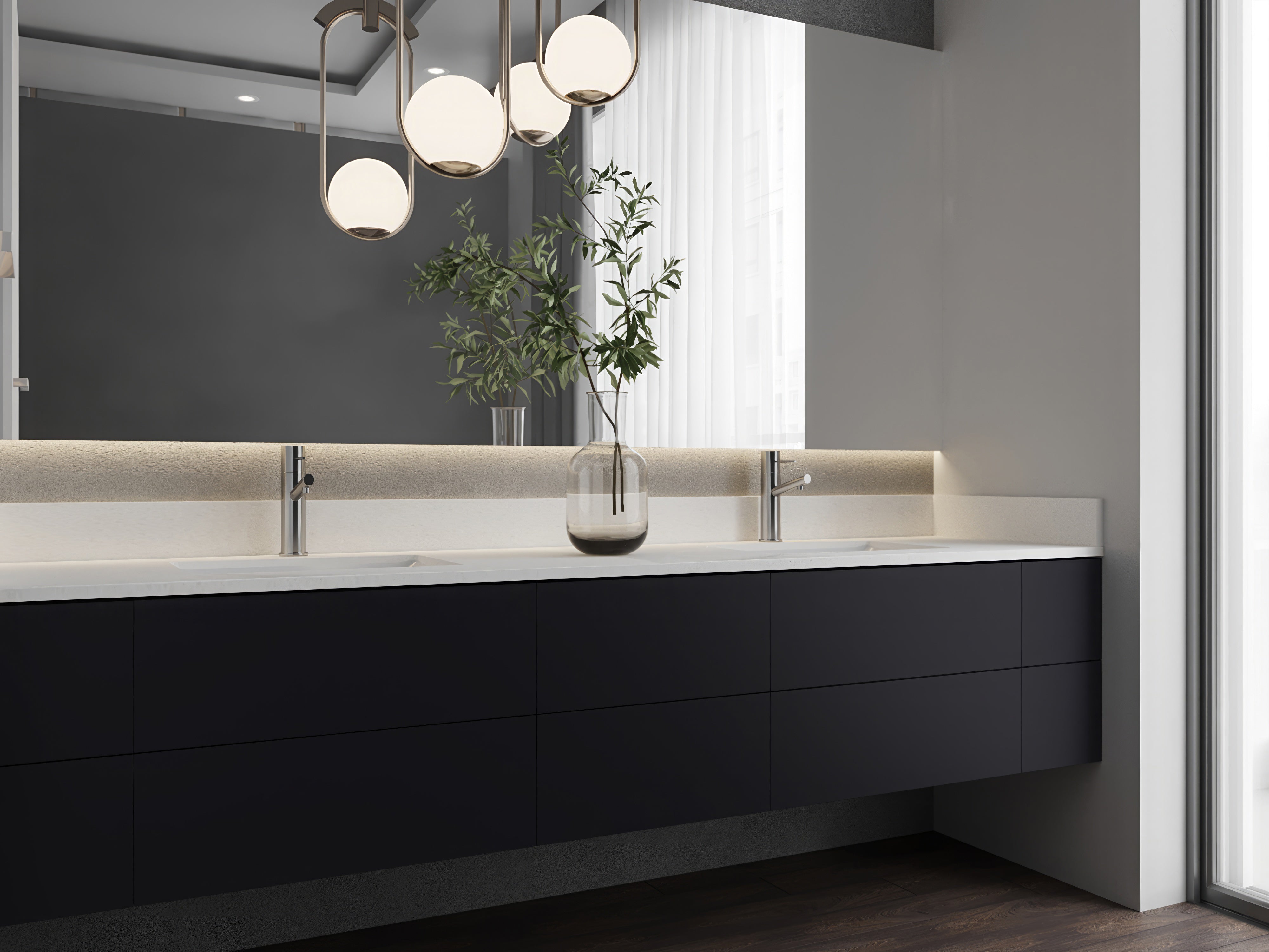 Savannah Collection: 84" Double Over Cabinet Vanity Top with Ceramic Sink - Lavvabo