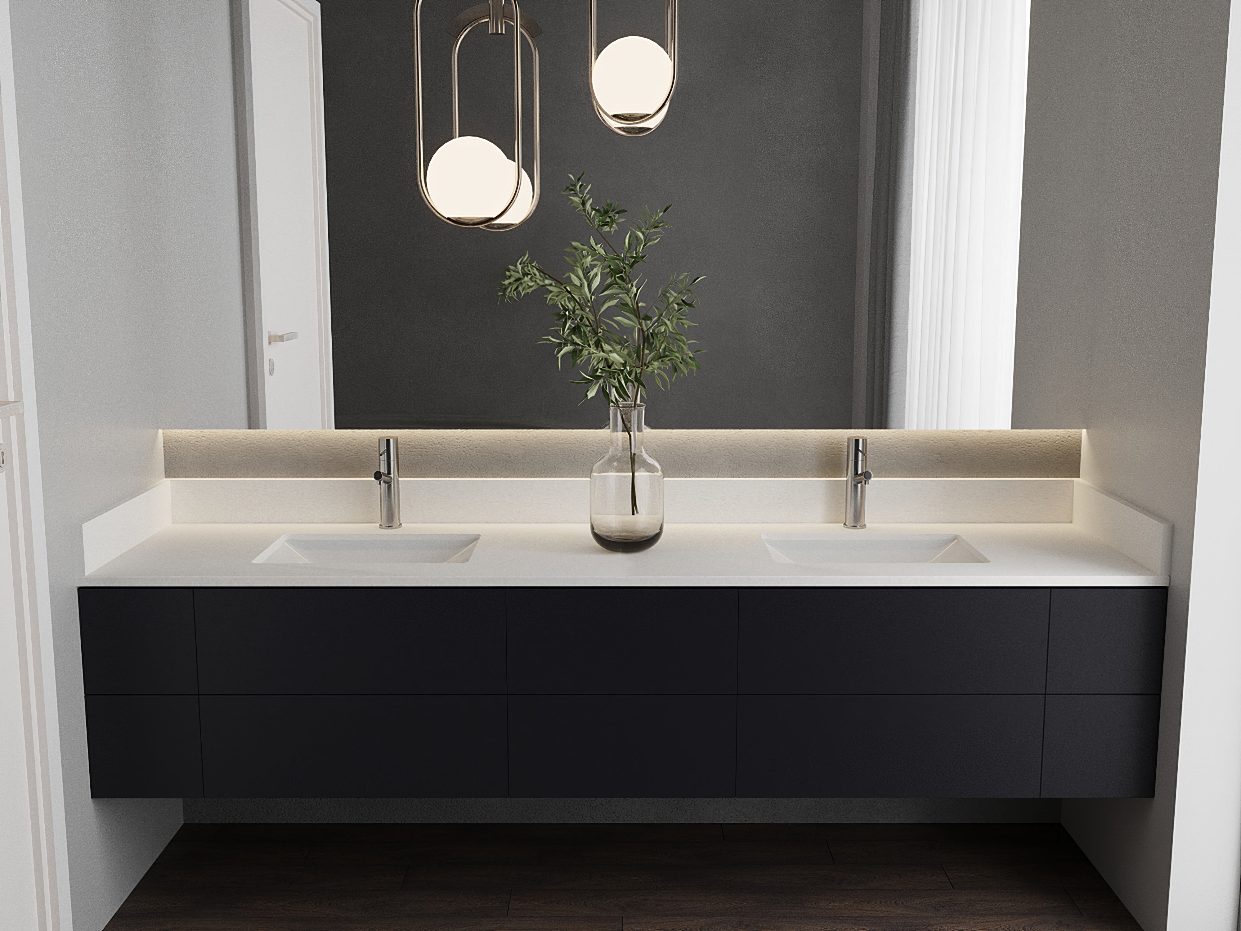 Savannah Collection: 84" Double Over Cabinet Vanity Top with Ceramic Sink - Lavvabo