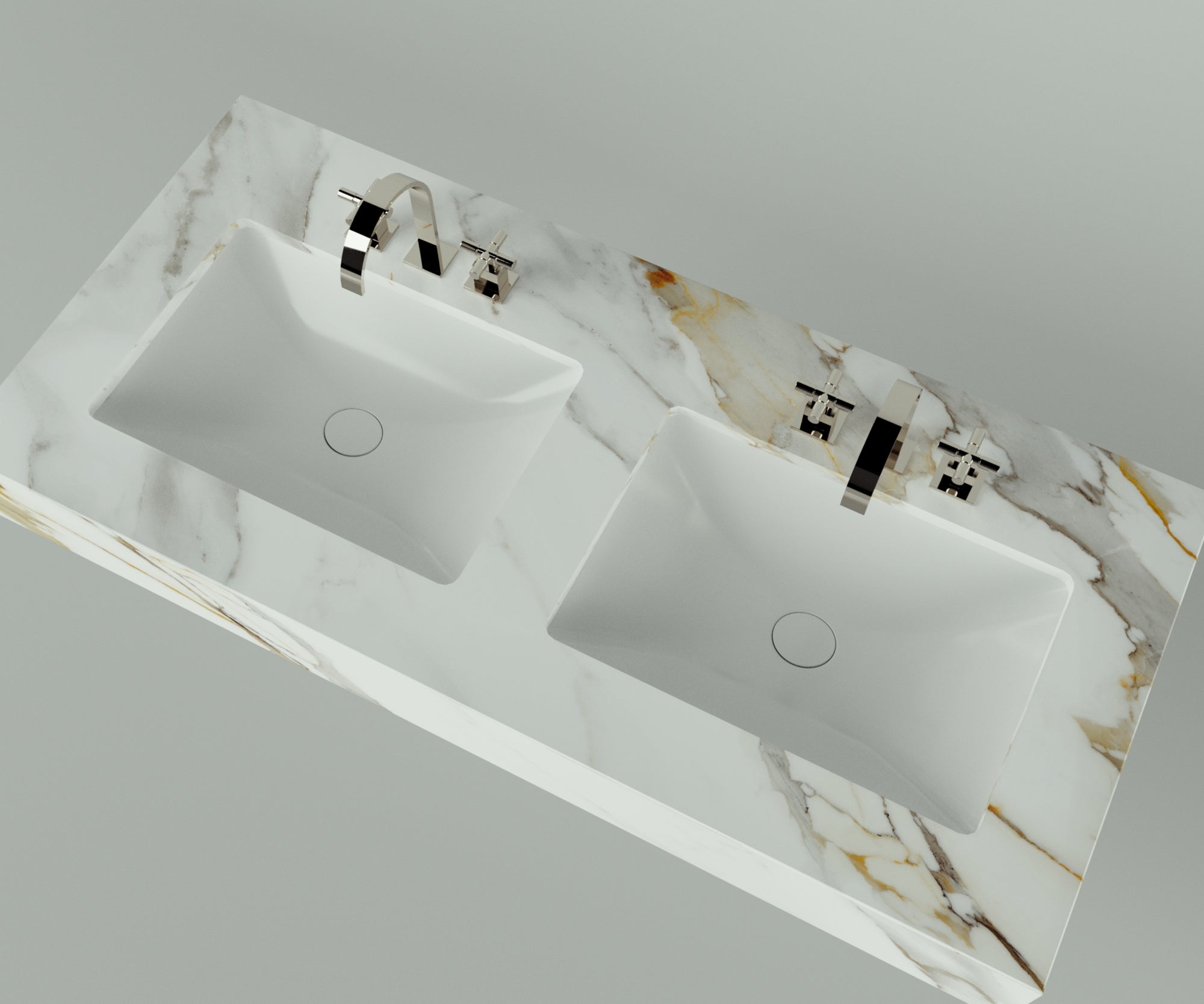 Santa Fe Collection: 48" Double Floating Vanity Top with Ceramic Sink - Lavvabo