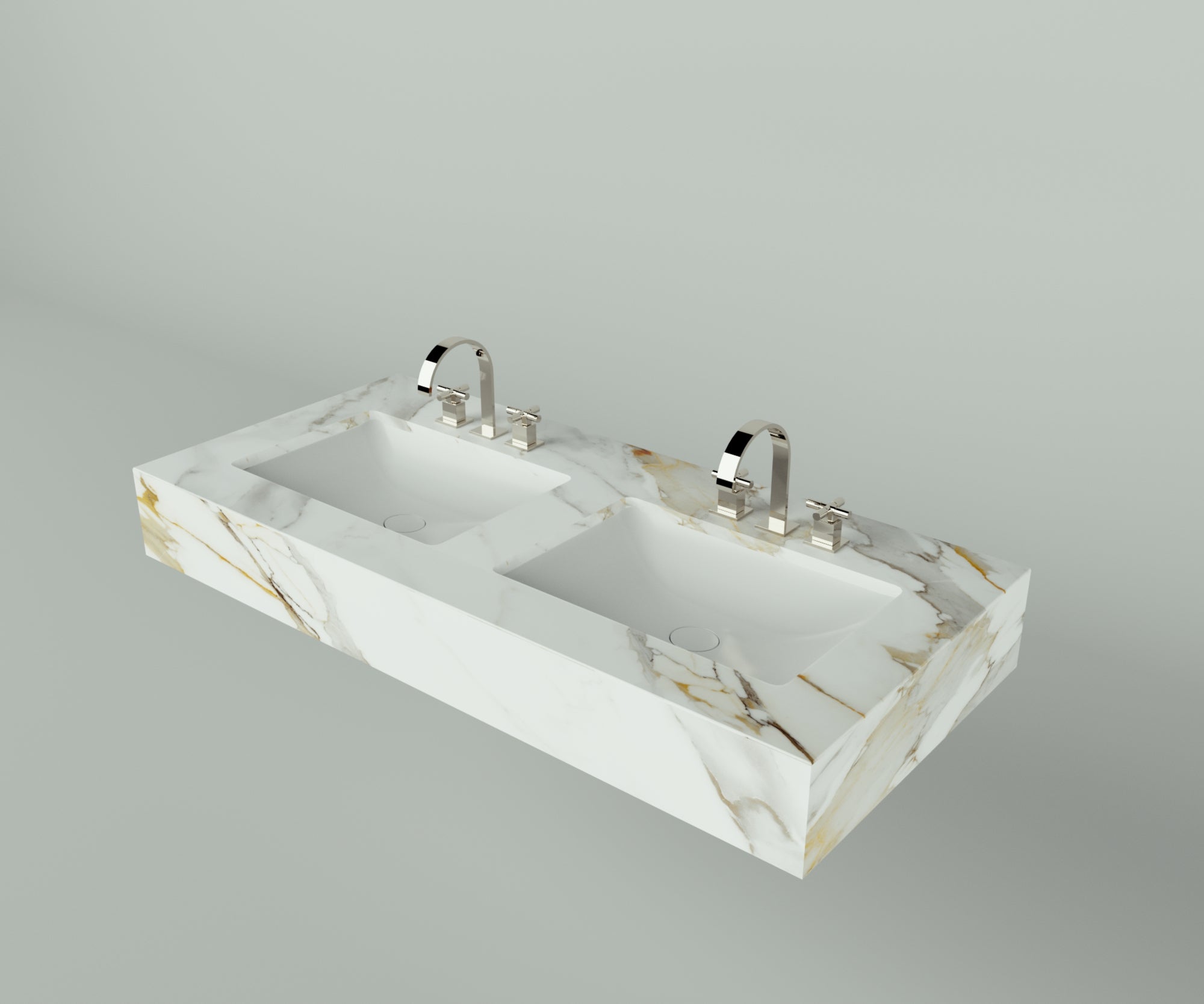 Santa Fe Collection: 48" Double Floating Vanity Top with Ceramic Sink - Lavvabo