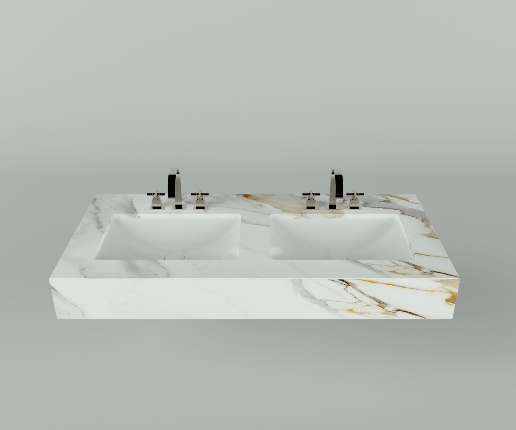 Santa Fe Collection: 48" Double Floating Vanity Top with Ceramic Sink - Lavvabo