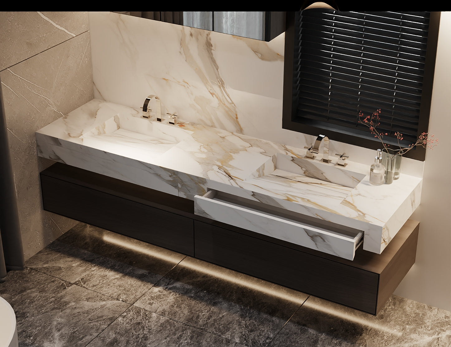 Houston Collection: 84" Double Floating Vanity Top with Integrated Sink - Lavvabo