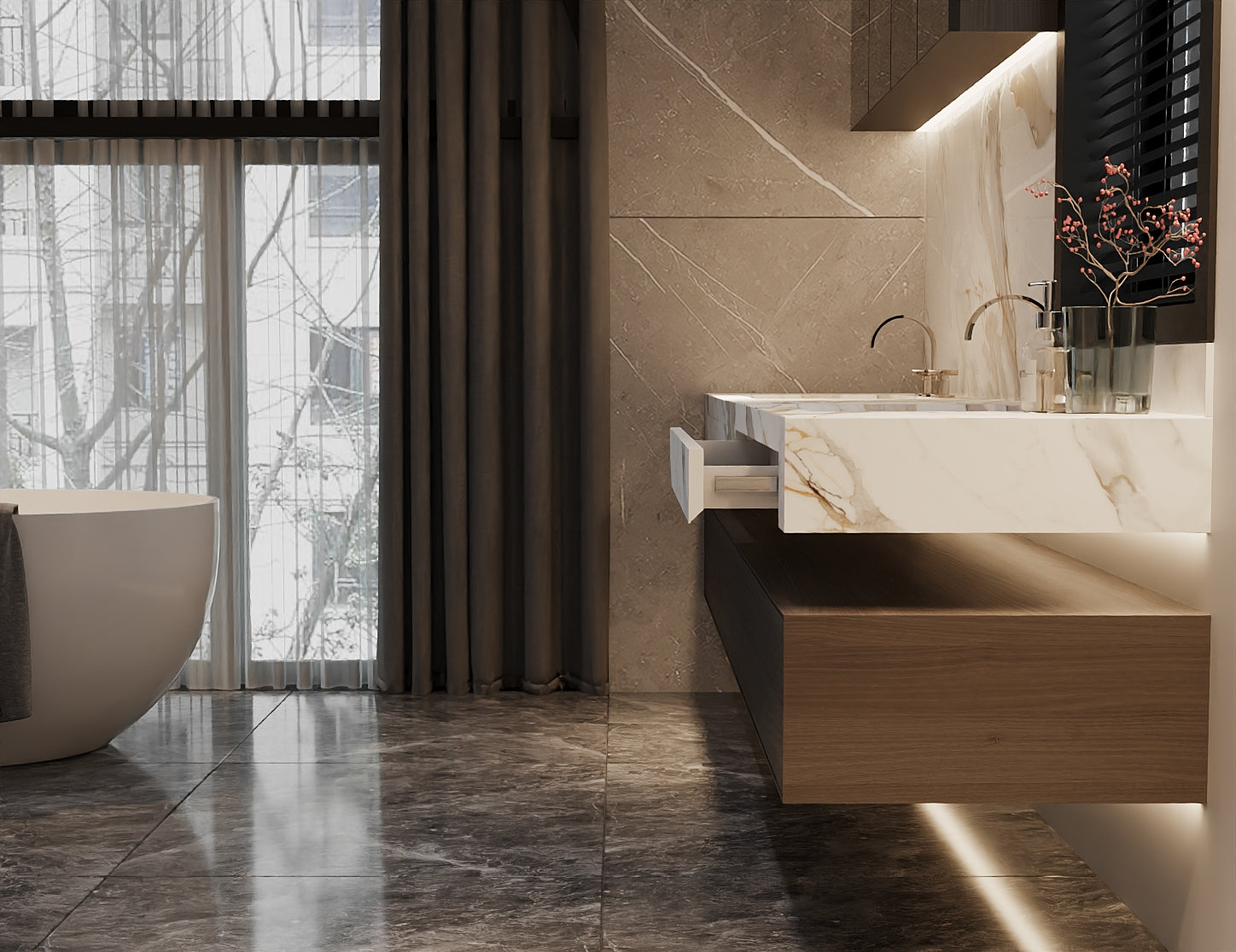 Houston Collection: 84" Double Floating Vanity Top with Integrated Sink - Lavvabo