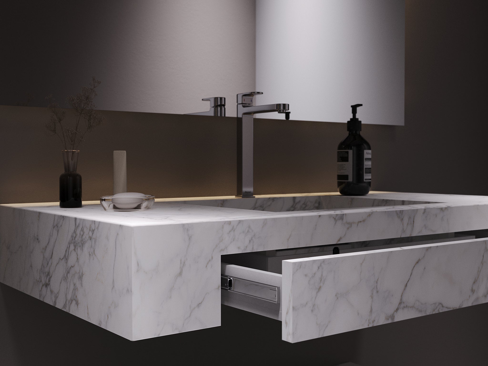 Houston Collection: 42" Single Floating Vanity Top with Integrated Sink - Lavvabo
