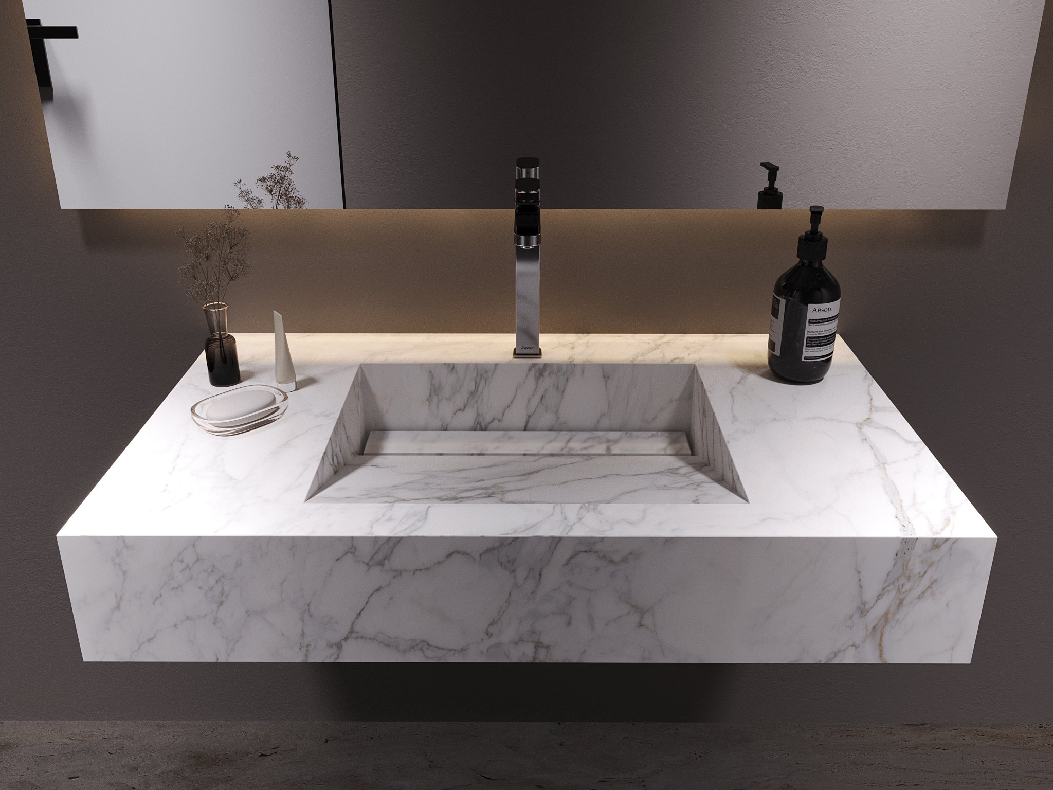 Houston Collection: 42" Single Floating Vanity Top with Integrated Sink - Lavvabo