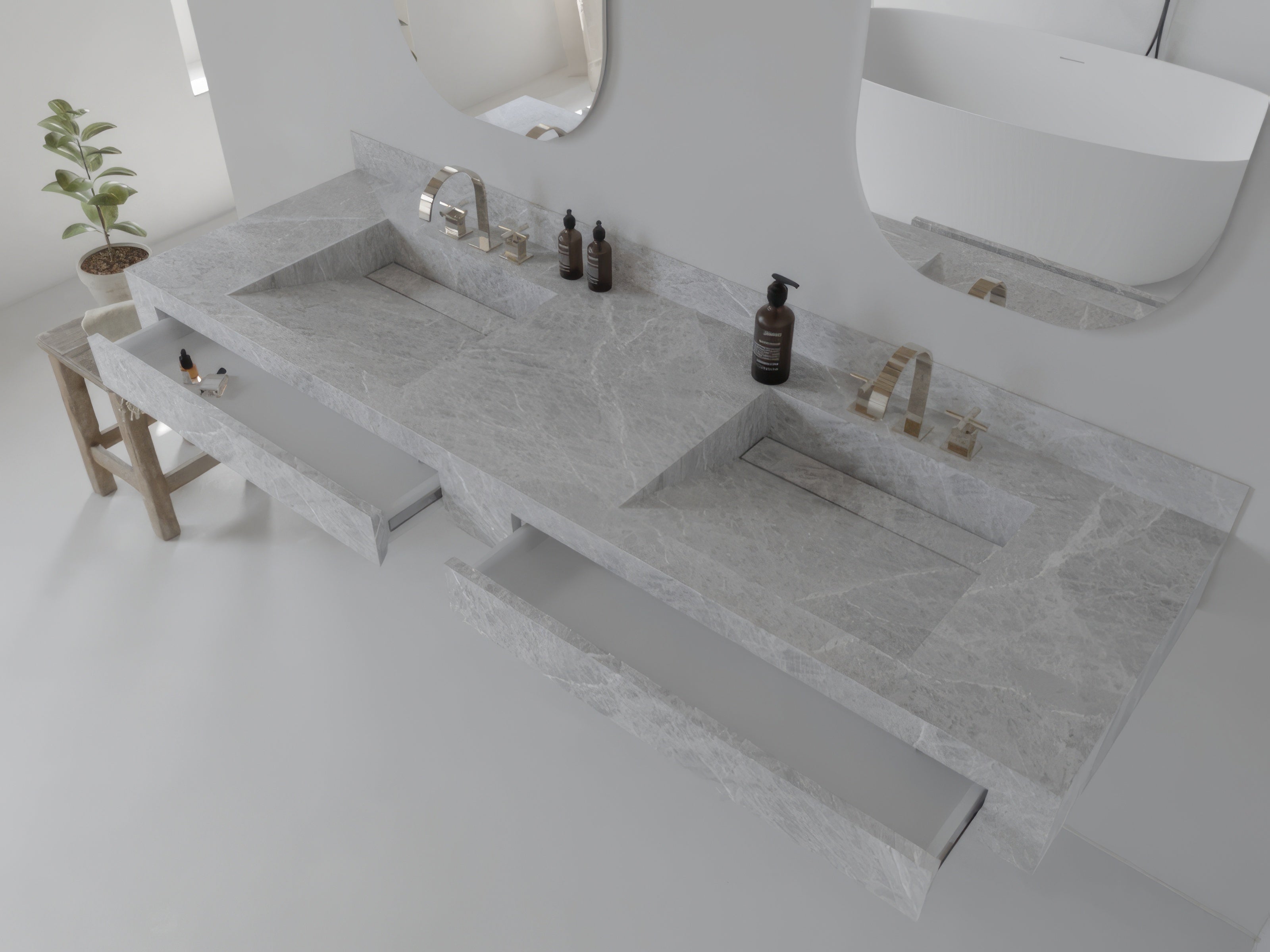 Houston Collection: 72" Double Floating Vanity Top with Integrated Sink - Lavvabo
